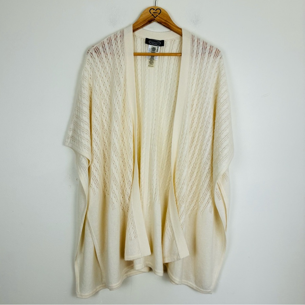 Magaschoni 100% cashmere cream colored semi sheer cable knit poncho. One size. - Picture 3 of 8